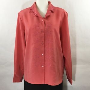 Maurada embroidered Peach Button Front Shirt S-16
